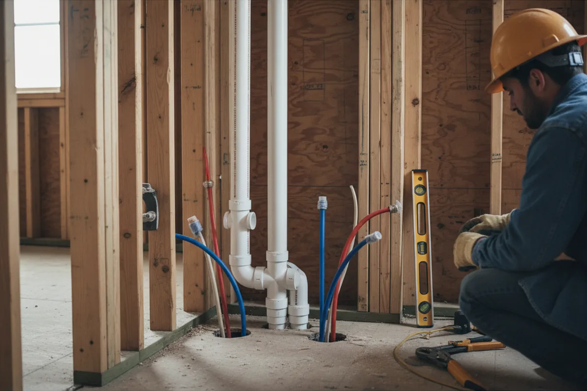 Drain and supply rough-in during Sump Pump Repair in Marina