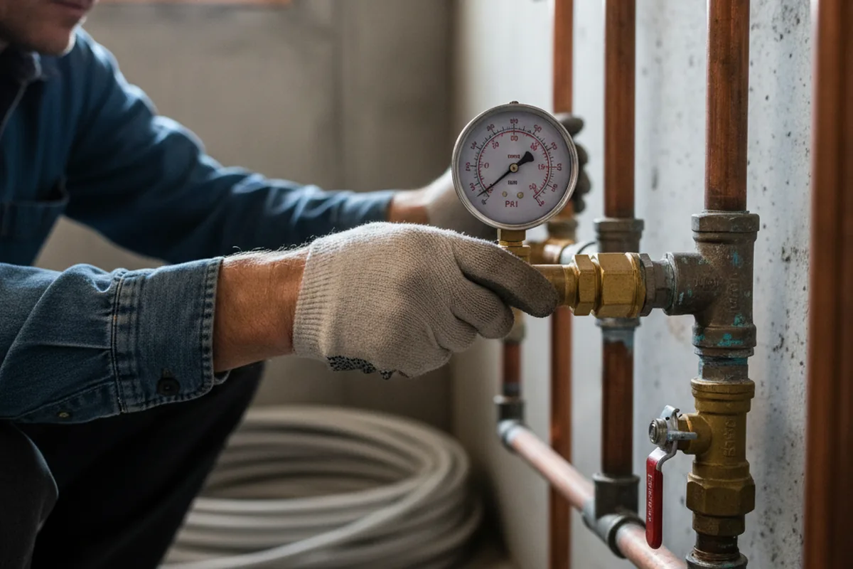Pressure testing a repaired line during Water Line Repair in Marina